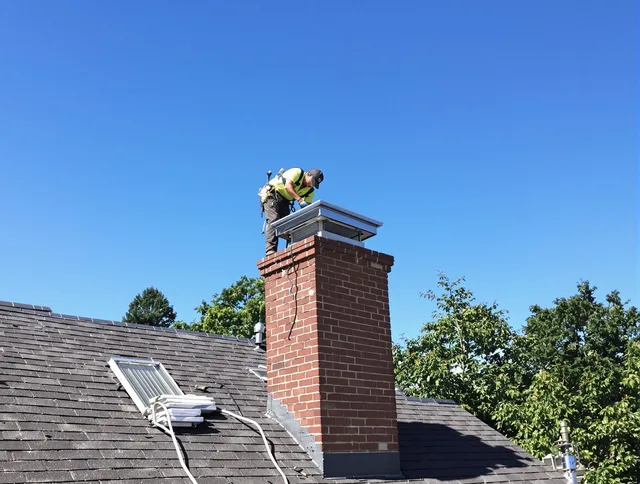 Gastonia Chimney Sweep technician measuring a chimney cap in Gastonia, NC
