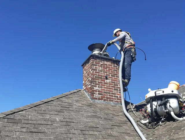 Dedicated Gastonia Chimney Sweep team member cleaning a chimney in Gastonia, NC