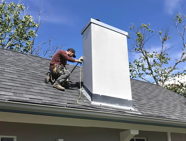 Gastonia Chimney Sweep team member finishing chimney construction in Gastonia, NC