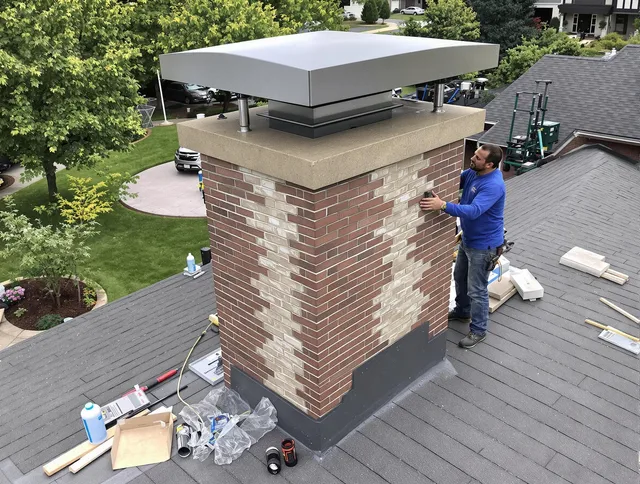 Gastonia Chimney Sweep team working on a custom chimney remodel in Gastonia, NC