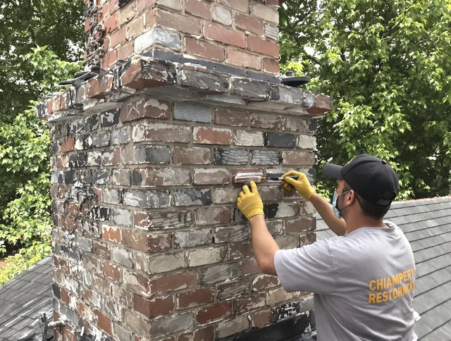 In-progress chimney restoration by Gastonia Chimney Sweep in Gastonia, NC