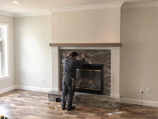 Gastonia Chimney Sweep finishing a custom fireplace install in Gastonia, NC